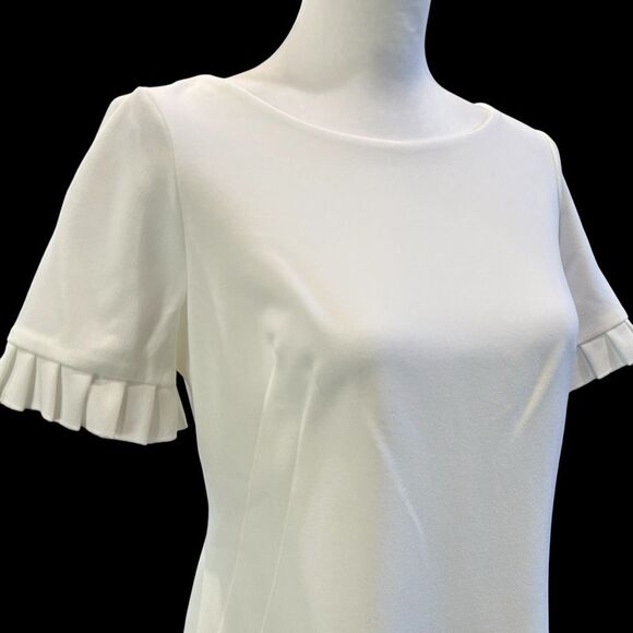 Tommy Hilfiger Scuba Crepe Sheath Dress Ruffle Sleeve Ivory White Petite 6P NWT - Picture 7 of 13
